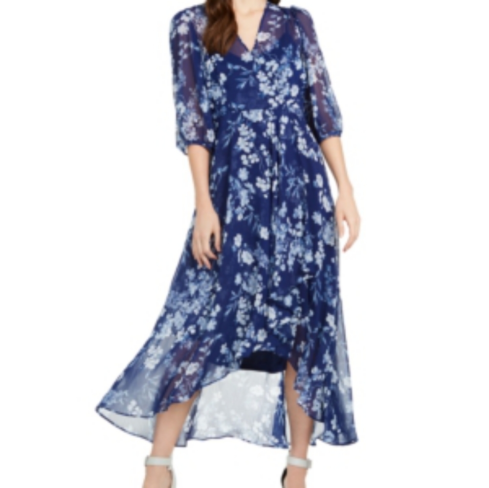 Calvin Klein Blue Women's Floral Maxi Hi-Low Dress